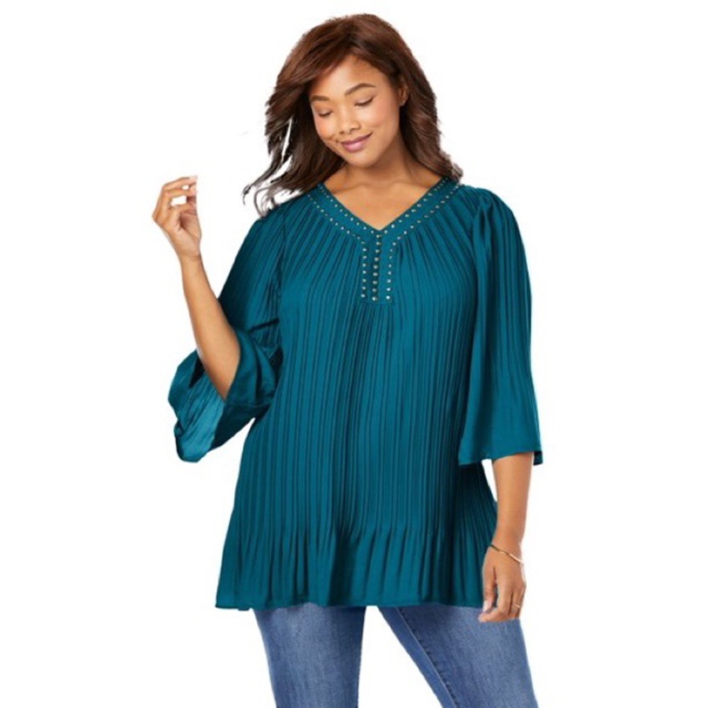 NEW Woman Within Embellished Pleated Blouse